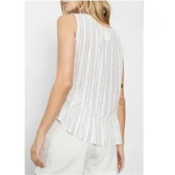 Rails Mira Striped V-Neck Peplum Tank Top Size Small Beige White - Picture 3 of 5